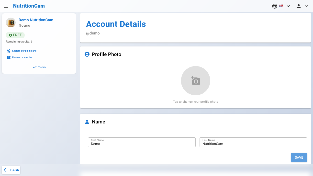 Your profile page lets you manage personal info, dietary preferences, and privacy settings.